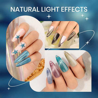 Reflective Cat Eye Gel Nail Polish Sparkling Holographic Magnetic Nail Polish Gel 9D Cateye Gel Polish Set 12 Colors with Magnet for Home DIY Manicure Nail Salon