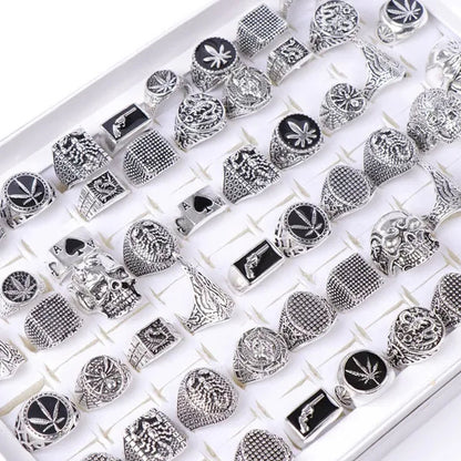 Pack of 20pcs Retro Punk Gothic Antique Silver Plated Metal Rings Jewelry For Men Women