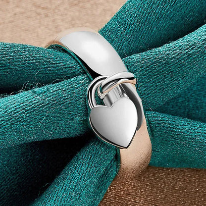FASHION 925 Sterling Silver Heart Lock Ring Charms Fashion for Women Wedding Engagement Ring Party Jewelry