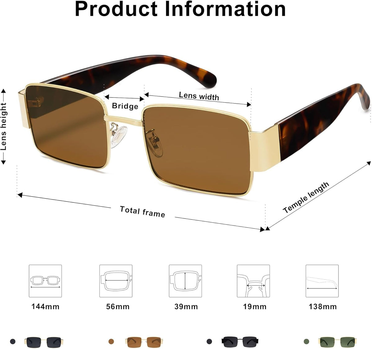 Retro Fashion Rectangle Sunglasses Womens Mens Vintage Trendy Square Shades SJ1162