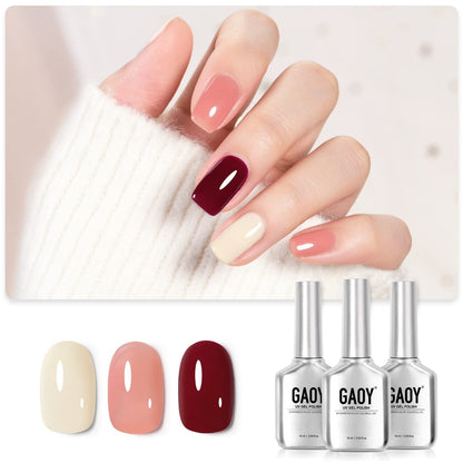 Gel Nail Polish Kit, 3 Colors Jelly Milky White Blue Gray, Sheer Soak Off UV Gel Polish Set - Cloudy Coast