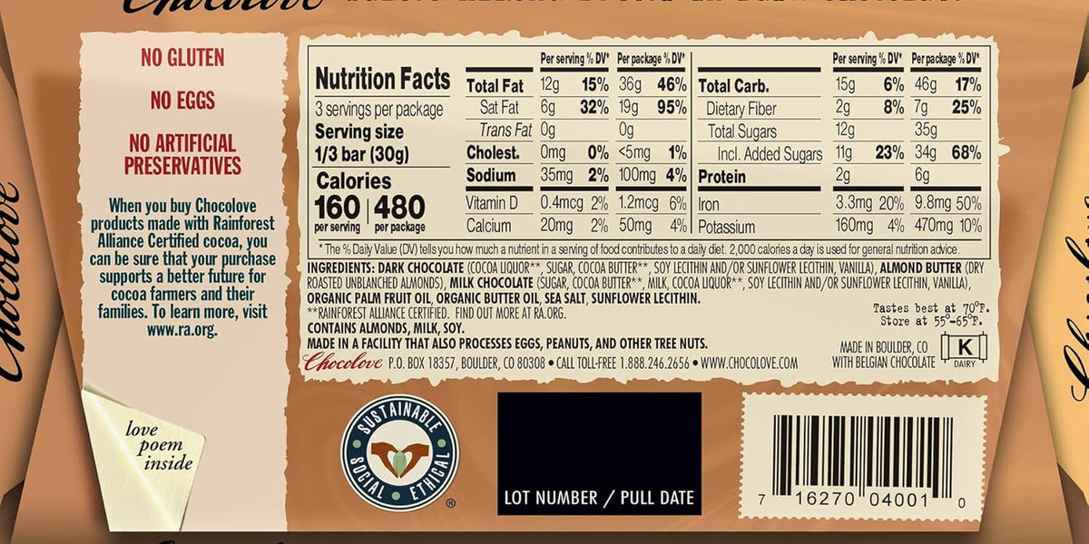 , Chocolate Bar Dark Almond Butter, 3.2 Oz