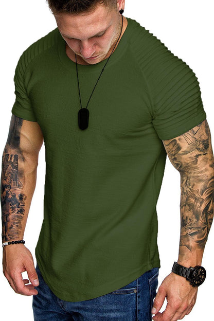 Men'S Muscle T-Shirt Pleated Raglan Sleeve Bodybuilding Gym Tee Short Sleeve Fashion Workout Shirts Hipster Shirt