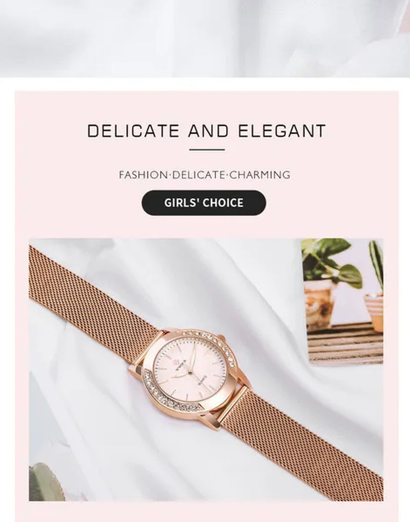 WWOOR Luxury Crystal Ladies Bracelet Watches Top Brand Fashion Women Quartz Watch For Women Rose Gold Mesh Band Wrist Watch Montre Femme