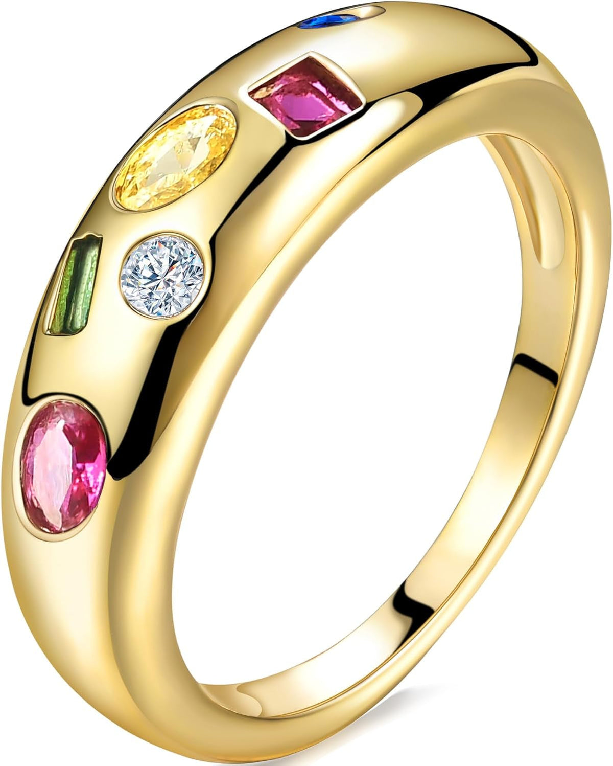 Chunky Gold Plated Rings for Women - Trendy Cubic Zirconia 14K Gold Filled Stackable Rings