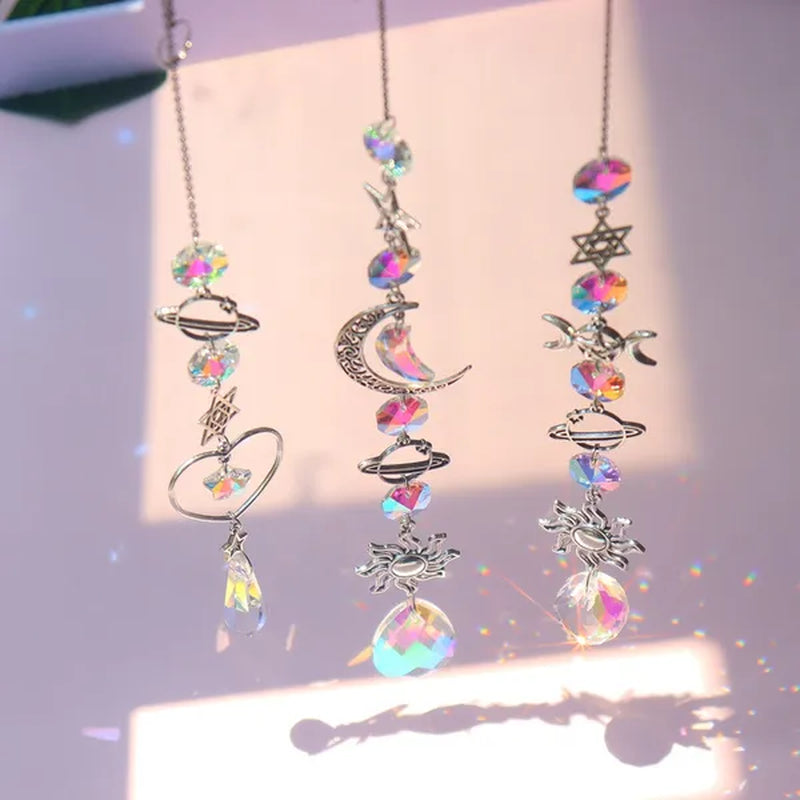 3 Styles Crystal Wind Chime Moon Sun Catcher Diamond Prisms Pendant Dream Catcher Rainbow Chaser Hanging Drop Home Garden Decor Windchime