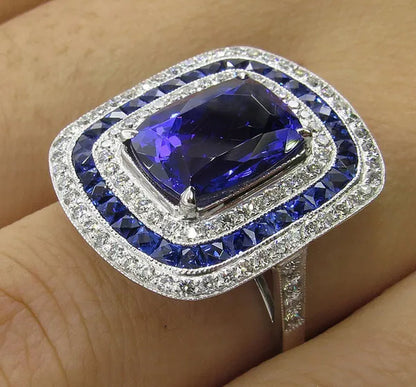Women Wedding Jewelry 925 Sterling Silver 2.12 CT  Blue Sapphire Ring