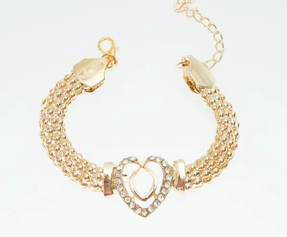 Dubai Gold Plated Heart Shape Necklace Set Fashion Crystal Wedding Bridal Costume Jewelry Ses