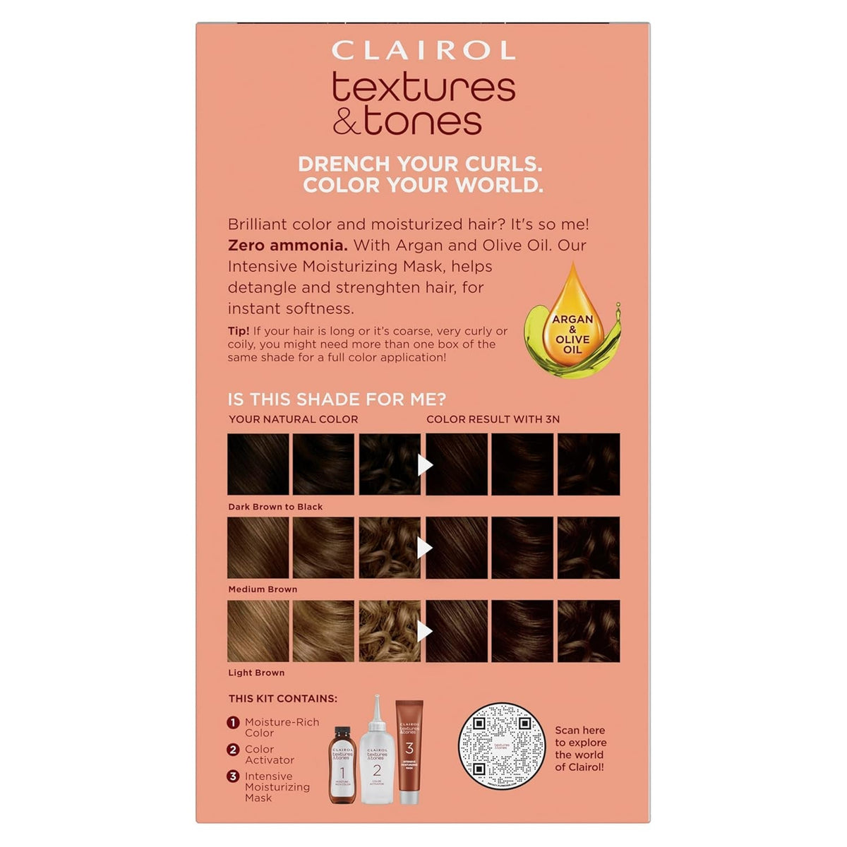 Textures & Tones Permanent Hair Dye, 3N Cocoa Brown Hair Color, Pack of 1