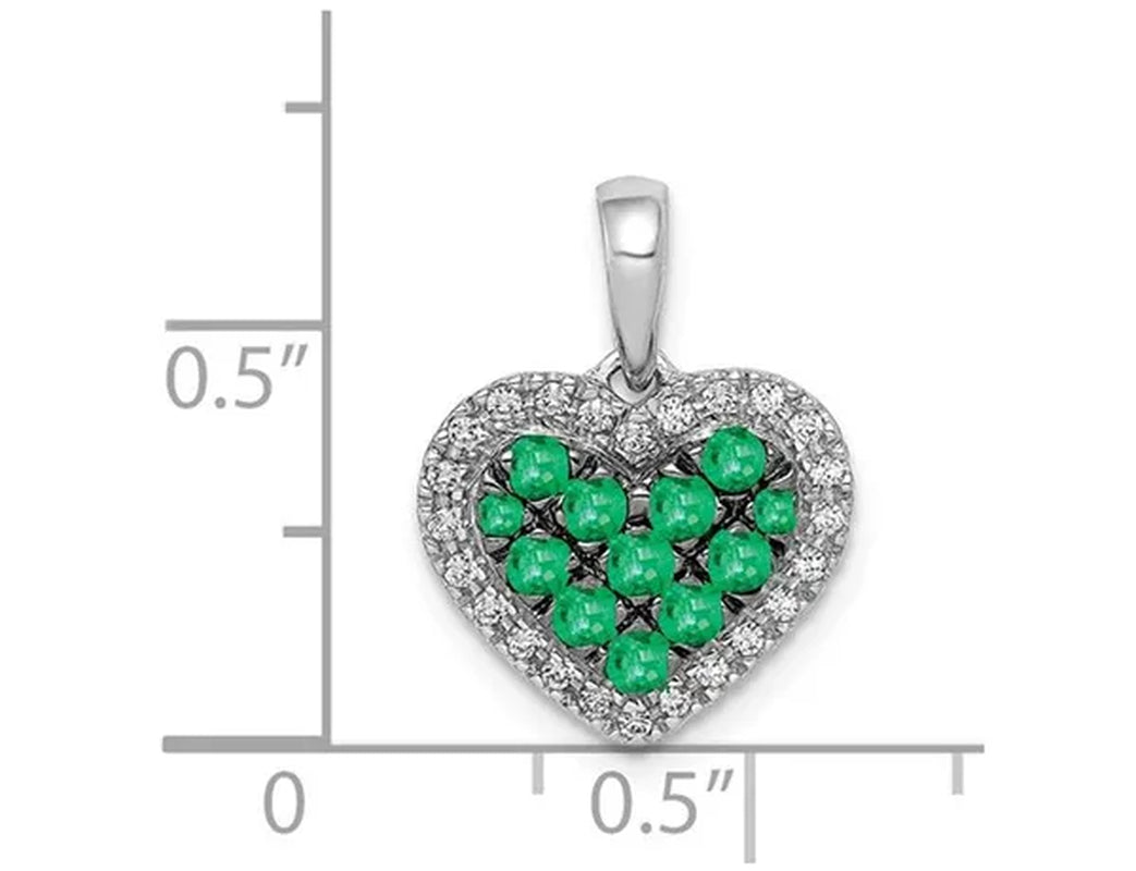 3/10 Carat (ctw) Natural Green Emerald Heart Pendant Necklace in 14K White Gold with Diamonds and Chain