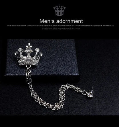 Classic European Crown Brooch Lapel Pin Men Suit Boutonniere Badge Brooches for Men Women Broches Chain Tassel Lapel Pins Gift