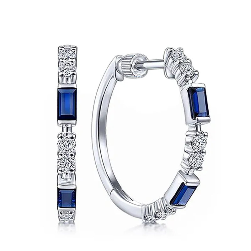 Fashion Bule Sapphire Diamond Engagement Hoop Earrings for Women Dangle Earring Party Jewelry