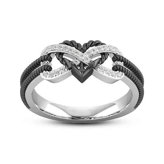 Delysia KingHigh-quality exquisite two-color rose gold/black filled ring female natural ring bride princess wedding engagement heart ring