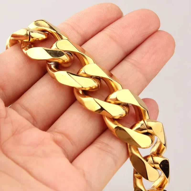 Men's or Women's Jewelry 15mm/19mm Stainless Steel Silver/Gold Curb Cuban Chain Necklace/Bracelet