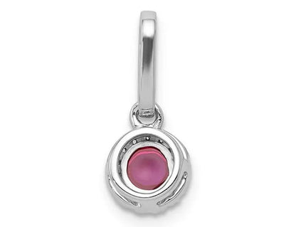 1/3 Carat (ctw) Natural Cabochon Ruby Halo Pendant Necklace in 14K White Gold with Diamonds and Chain