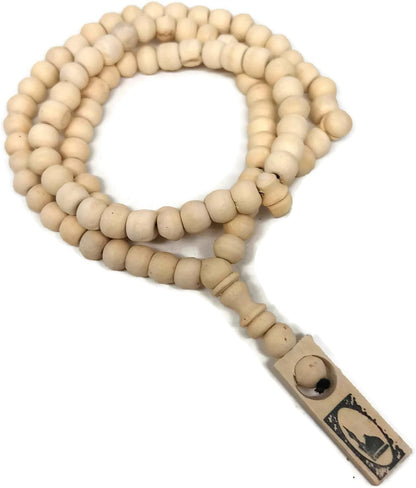 Muslim Wooden Tasbih 99 Rosary Beads Amn081 Printed Picture Tag Islam Prayer Zikr Misbaha Ramadan Gift (Beige)