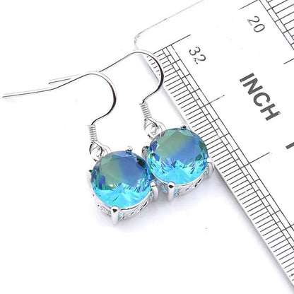 Luckyshine Sparking Round Fire Bi-Colored Tourmaline Gemstone Silver Earrings Pendants Necklaces Jewelry Sets for Women