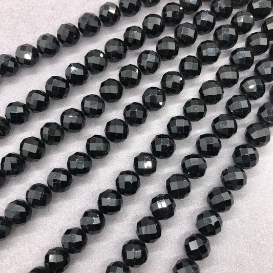 Black Tourmaline Beads 6-10mm Faceted Natural Stone Cut Gem Geometry DIY