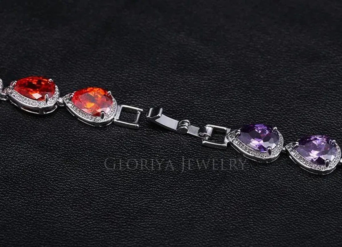 Gloriya Fashion Brand Dazzling Wedding Jewelry For Luxury Pear Cut CZ Zirconia Setting White Gold Plated Woman Party Bracelets Bangles（Size :18 cm + 3 cm）