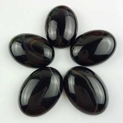 5pcs 25x18mm Excellent Black Onyx Agate Oval Cab Cabochon