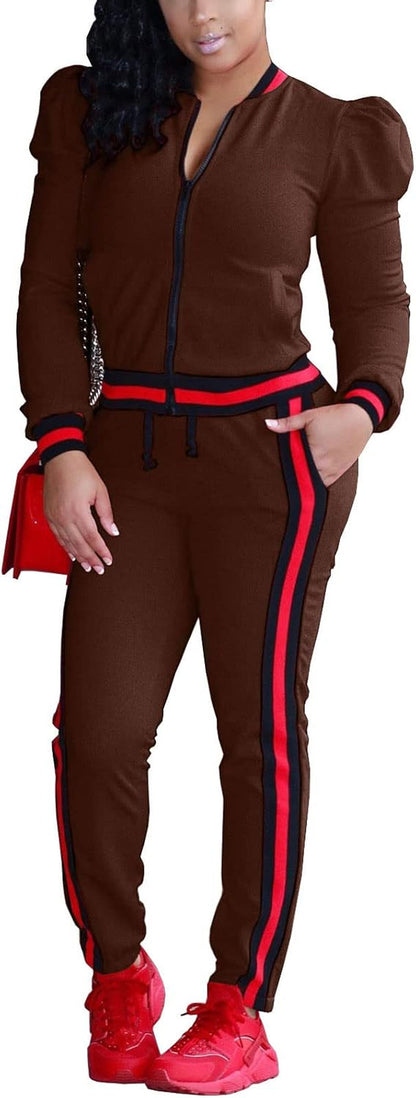 Women'S 2 Pieces Outfits Long Sleeve Zipper Jacket and Pants Set Tracksuits