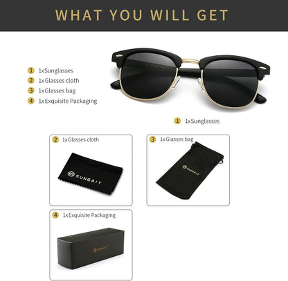 Polarized Sunglasses for Men and Women, Classic Half-Frame Retro Shades for Driving, Travel, and Outdoor Activities