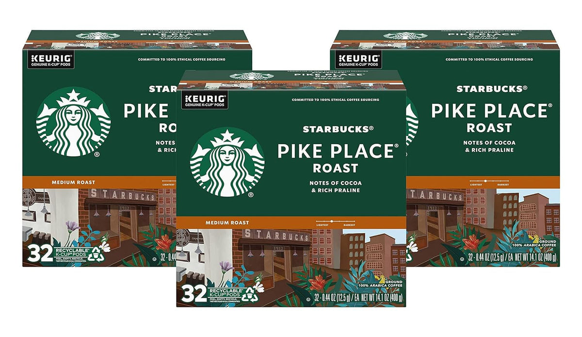 K-Cup Coffee Pods, Medium Roast Coffee, Pike Place Roast for Keurig Brewers, 100% Arabica, 6 boxes (60 pods total)