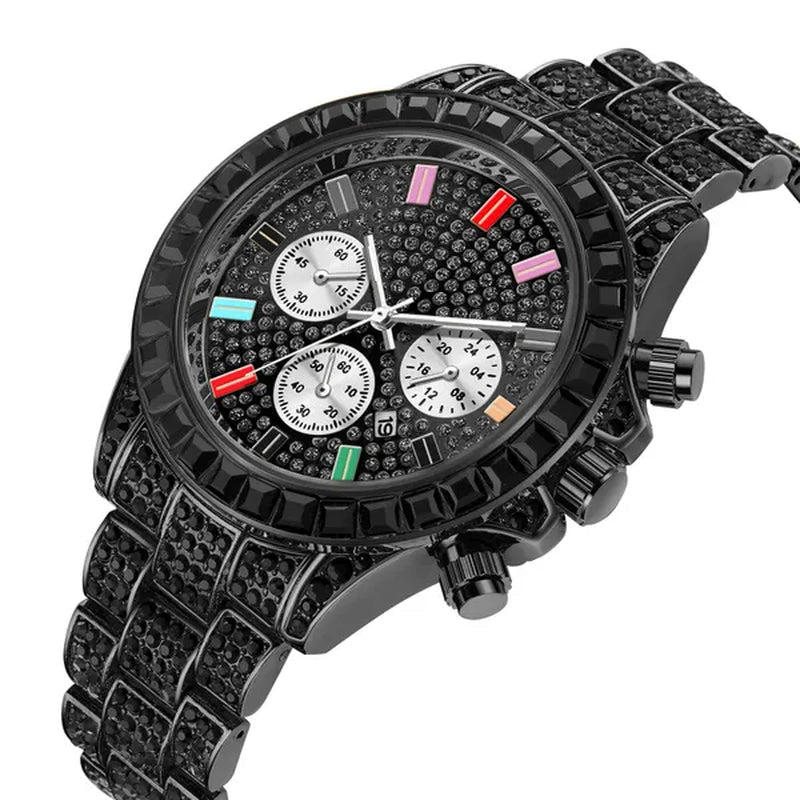 Men Watch Luxury Brand  Mens Gold men Watch Quartz Clock Chronograph colorful Diamond Steel Iced Out Watch Reloj Hombre