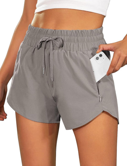 Women'S Running Shorts High Waisted Athletic Shorts Summer Gym Workout Short with Zipper Pockets
