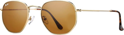 Small Square Sunglasses for Women Men 100% Real Glass Lens Hexagonal Frame