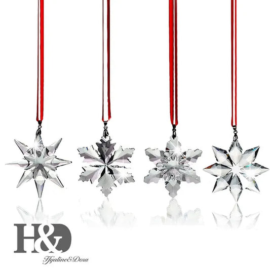 H&D Set of 4 Crystal Snowflake Pendant Star Shaped Unique Pattern Ornaments with Gift Box Home Window Christmas Tree Decoration