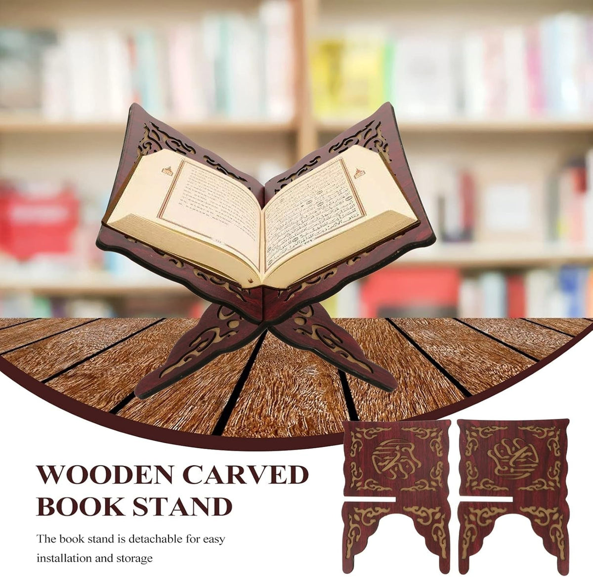 Wooden Quran Stand 11.4 X 8.2 Inches Stand Muslim Bible Holder Islam Foldable Rehal Bible Magazine Cookbook Rehal for Quran Display Holder Islam Religious Gift