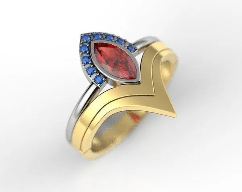 2pcs/Set Latest geek love quality bride ring set jewelry  natural rubyzircon V-shaped ring set geek ring set wonderous woman ring romantic bride wonderful engagement wedding ring set anniversary promise ring Christmas gift jewelry size US5-11