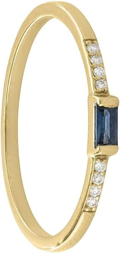 14K Gold Genuine Diamond and Baguette Blue Sapphire Gemstone Ring Fine Jewelry