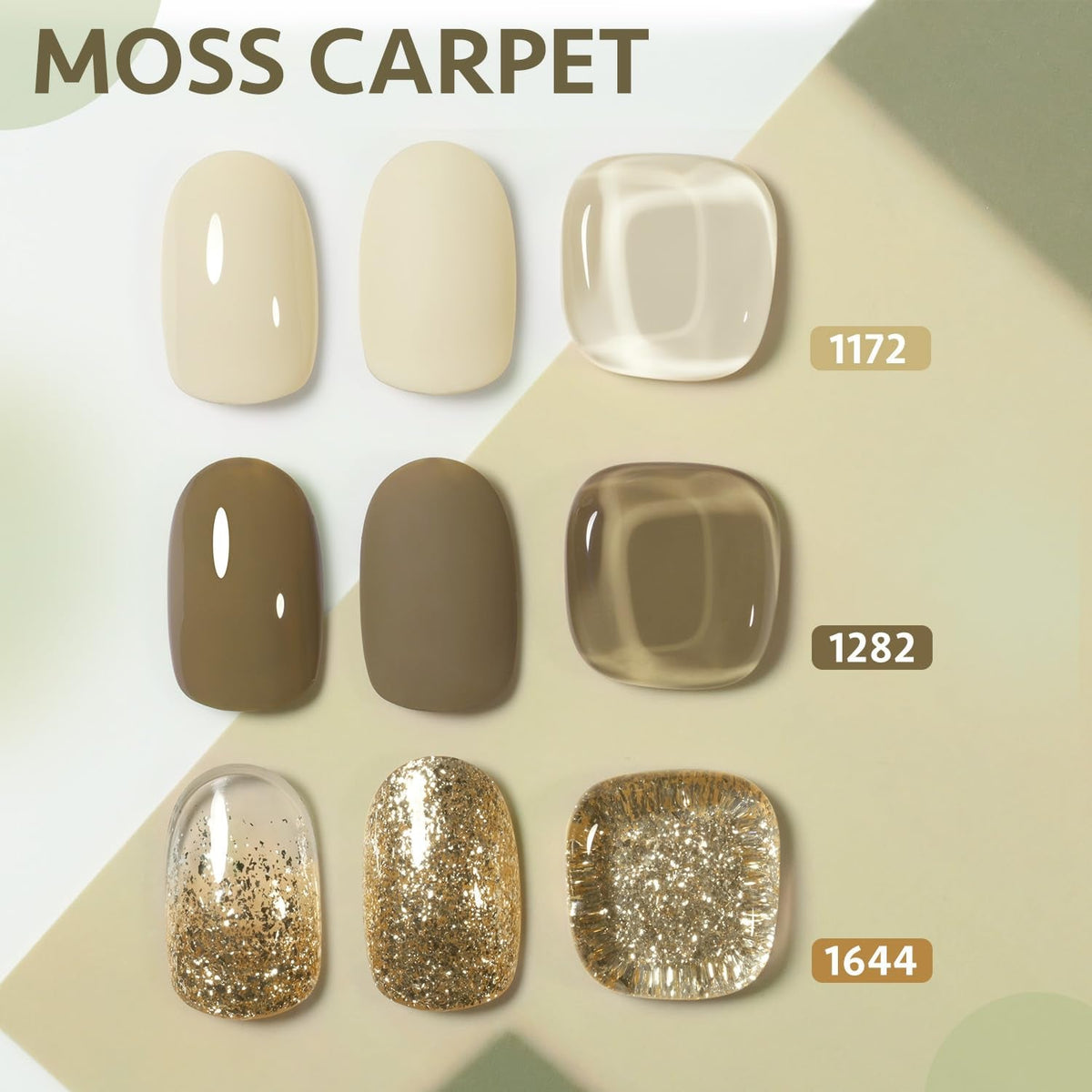 Gel Nail Polish Kit, 3 Colors 16Ml Moss Green Gold Glitter, Soak off UV Gel Polish Set - Moss Carpet