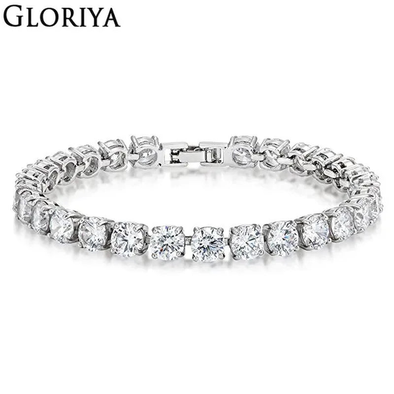 Gloriya Perfect Round Cut 0.5 carat AAA+ CZ Zirconia Silver Plated Classic Ladies Wedding Bracelets Bangles For Women Engagement Gift