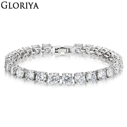 Gloriya Perfect Round Cut 0.5 carat AAA+ CZ Zirconia Silver Plated Classic Ladies Wedding Bracelets Bangles For Women Engagement Gift