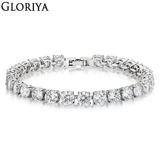 Gloriya Perfect Round Cut 0.5 carat AAA+ CZ Zirconia Silver Plated Classic Ladies Wedding Bracelets Bangles For Women Engagement Gift