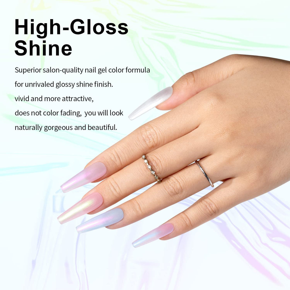 Pearl Gel Nail Polish Set Clear Shell Glitter Gel Polish 6 Colors Pearlescent Pink White Blue Purple Silver Gold Shimmer Mermaid Swirl Thread Effect LED UV Soak Off Curing Requires Home Salon