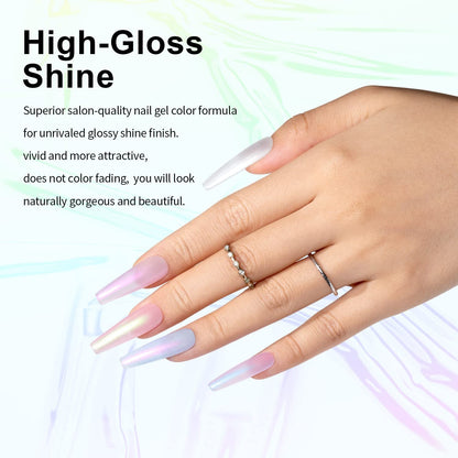 Pearl Gel Nail Polish Set Clear Shell Glitter Gel Polish 6 Colors Pearlescent Pink White Blue Purple Silver Gold Shimmer Mermaid Swirl Thread Effect LED UV Soak Off Curing Requires Home Salon