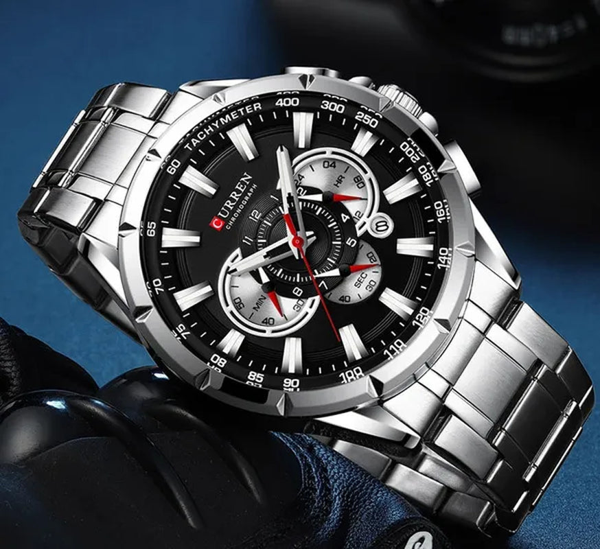 CURREN 8363 Watches For Men Luxury Chronograph Calendar Day Quartz Full Steel Men's Wristwatch
