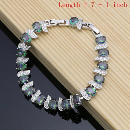 Mystic Rainbow Fire Topaz Jewelry Sets Women 925 Sterling Silver Jewelry Earrings/Pendant/Necklace/Rings/Bracelet