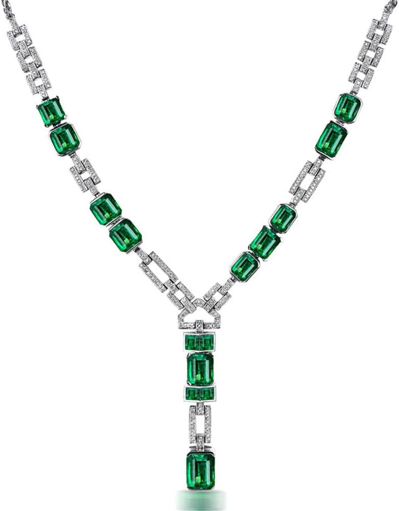 Luxury Simulation Emerald Necklace Pink Diamond Necklace Pigeon Ruby Square Diamond Necklace Purple Zircon Necklace