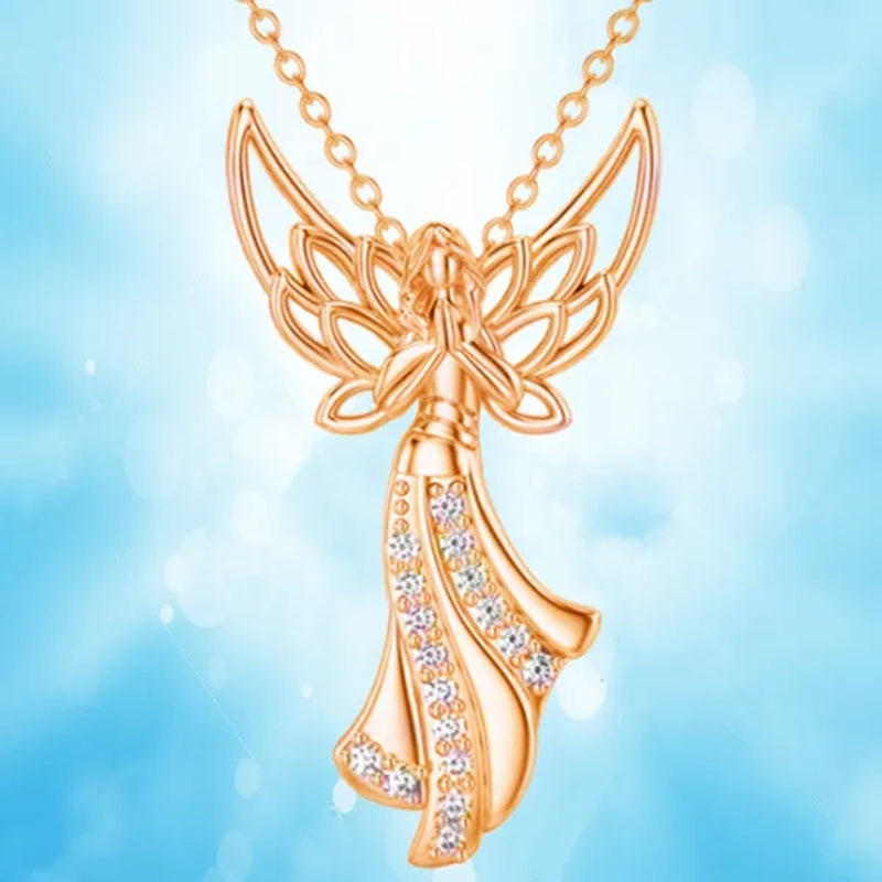 Exquisite Fashion Creative Women Angel Wings Diamond Necklace Holy Faith Angel Princess Pendant Engagement Necklace Women Diamond Jewelry Birthday Party Anniversary Gift Christmas Gift Jewelry Necklace