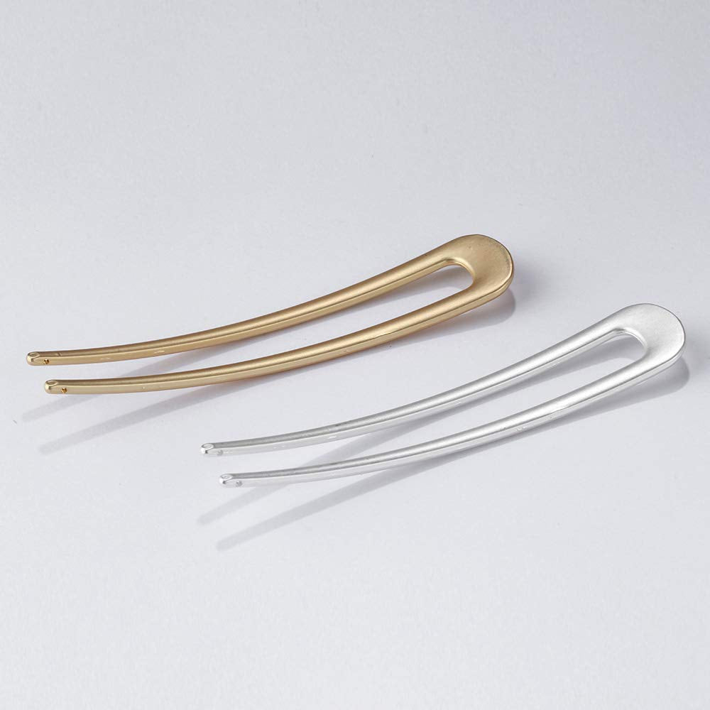 Large French Hair Pins Metal U-Shaped Hair Sticks(Pack of 2, Gold&Silver)