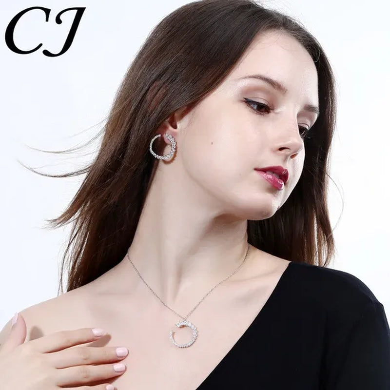 CANDICE Trendy Sterling Silver Plated Jewelry Sets Noble Marquise AAA+ CZ Stone Pave Round Pendant Necklace Earrings Set For Women Gift