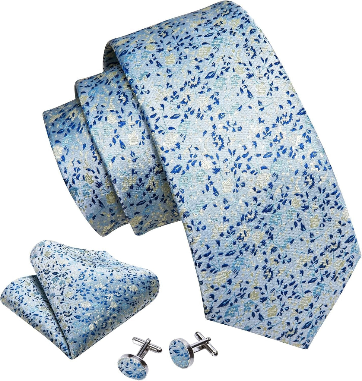 Flower Ties for Men Handkerchief Cufflinks Set Wedding Necktie Set Party