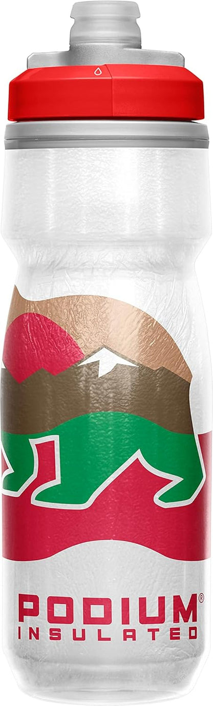 Podium Chill Insulated Bike Water Bottle - Easy Squeeze Bottle - Fits Most Bike Cages - 21Oz, California