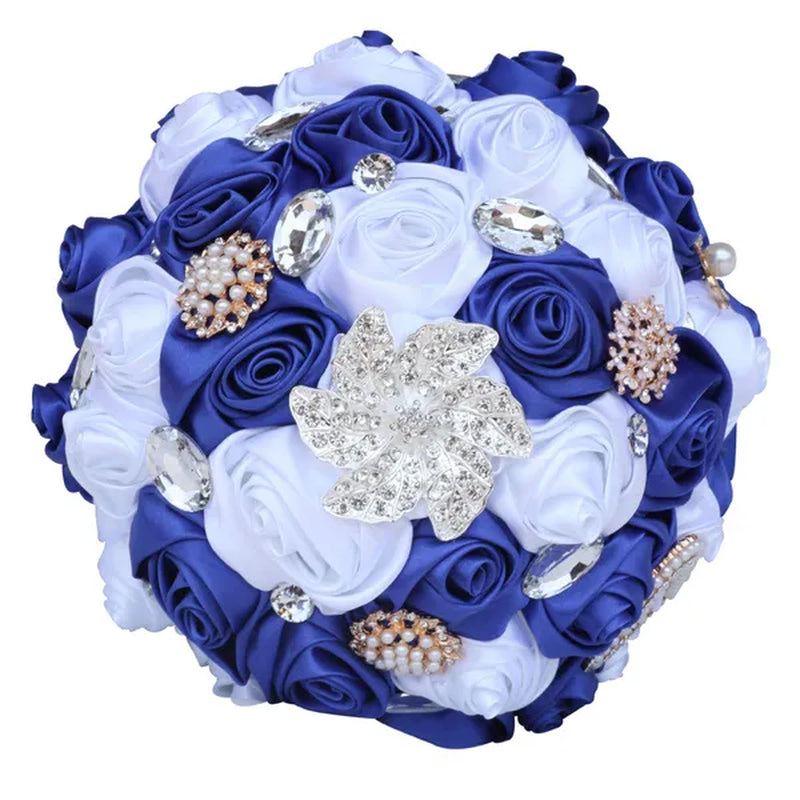 20CM Simulation Silk Rose Wedding Bouquet Diamond Pearl Brooch Bridal Bouquets Romantic Bridesmaid Holding Flowers