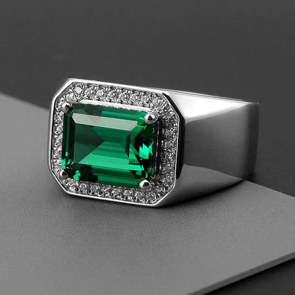 Business Men Natural Sapphire Emerald Ring Fashion 925 Sterling Silver Birthstone Rings Engagement Wedding Jewelry